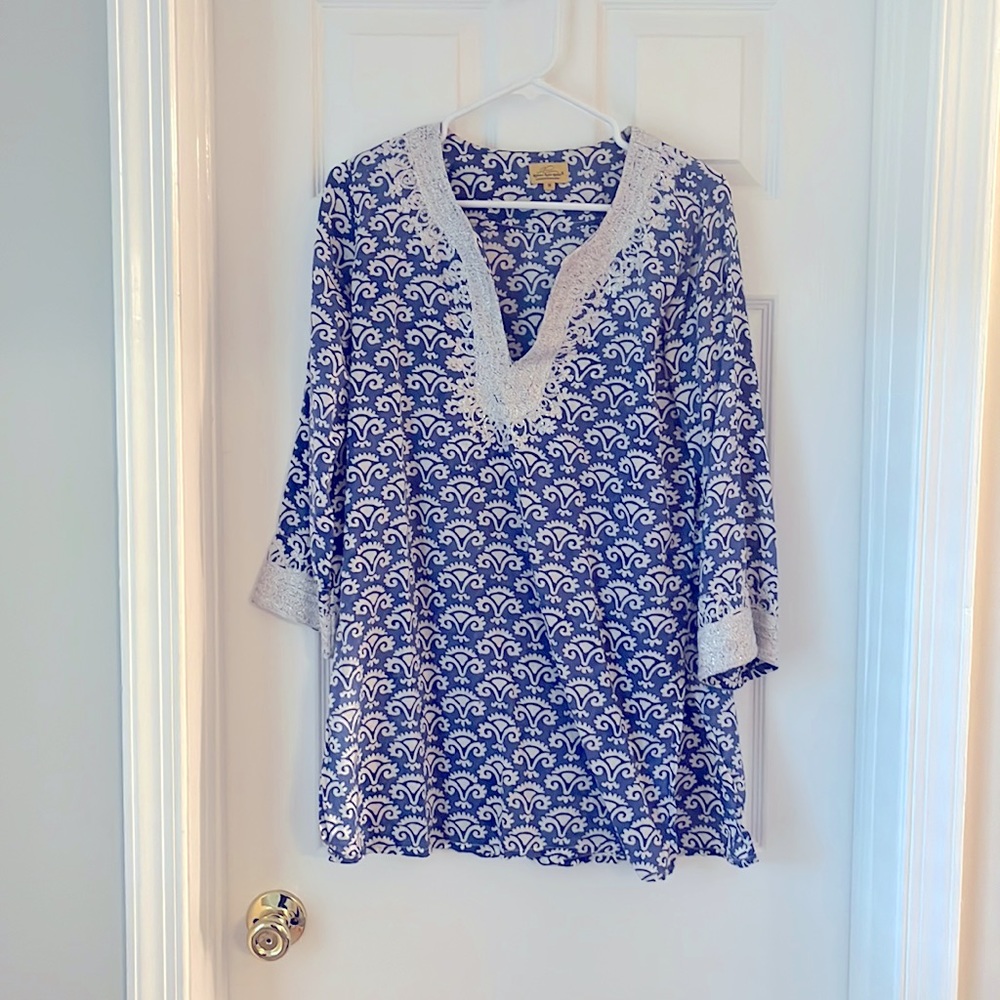 Roller rabbit blue silver tunic cover up